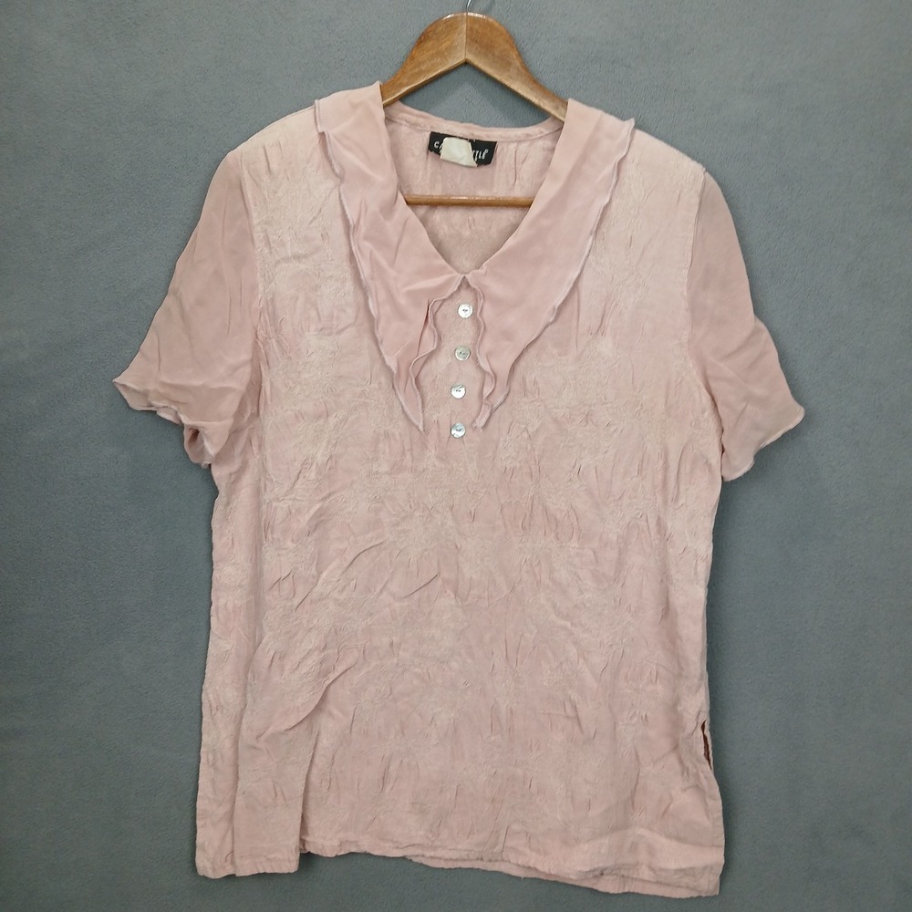 Vintage Carole Little Blouse Top Womens Large Petites Pink Side Slit Casual
